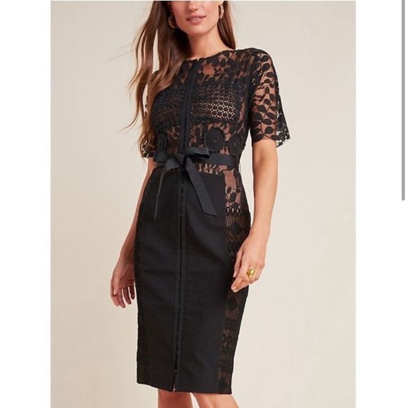 NEW Byron Lars Beguile Carissima Lace Midi Sheath Dress Black Size 6 - Picture 1 of 11